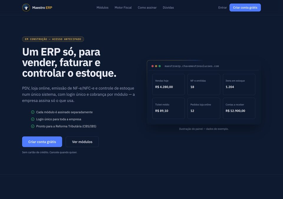 Tela de Maestro ERP